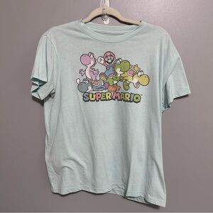 Nintendo Super Mario T-Shirt Yoshi's World Light Blue Short Sleeve Large